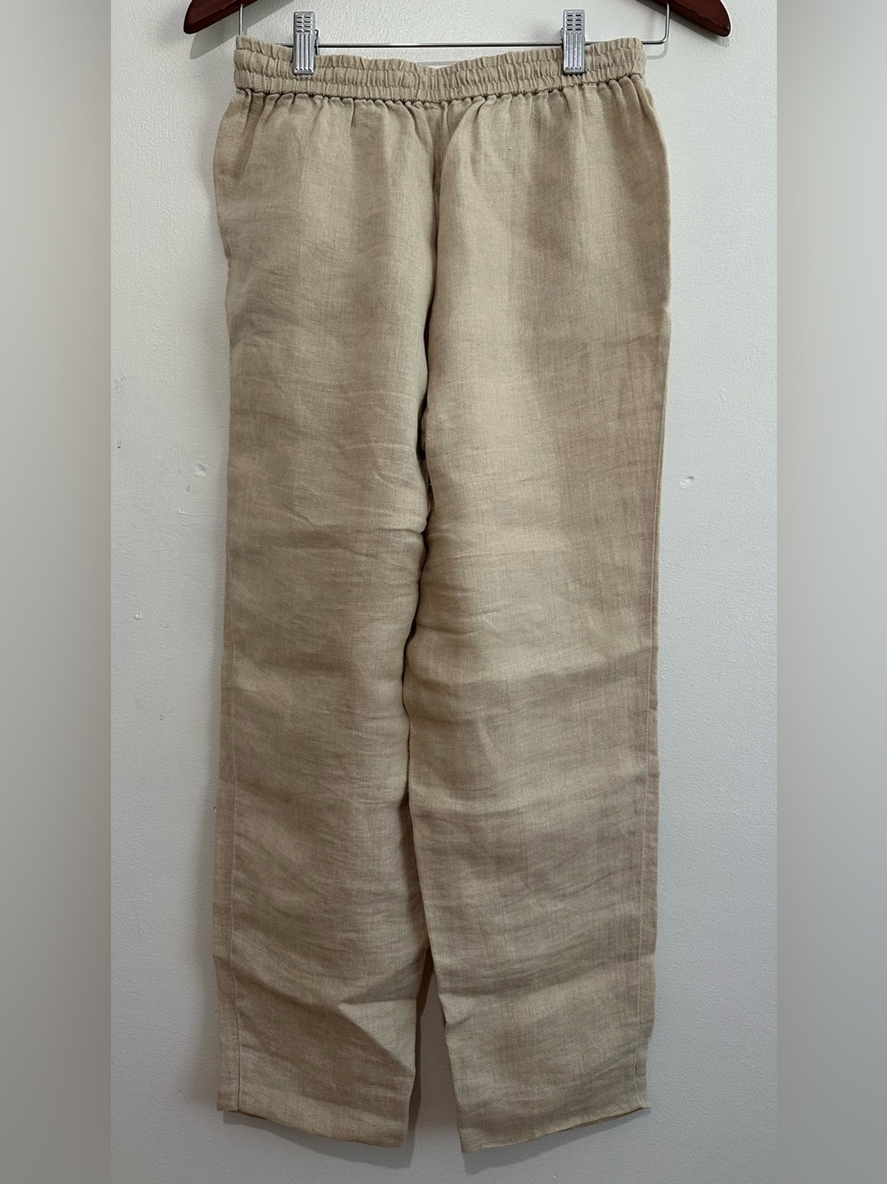 Women’s Beige Linen-Blend Elastic Waist Pants (x-small)